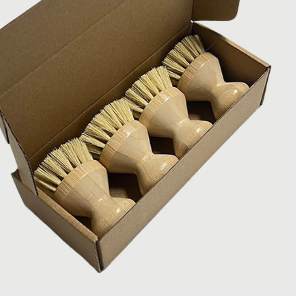 Set of wooden brushes in a cardboard box on a white background. Monecious is an Australian stockist based in Geelong. Shipping all over Australia. Shop now!