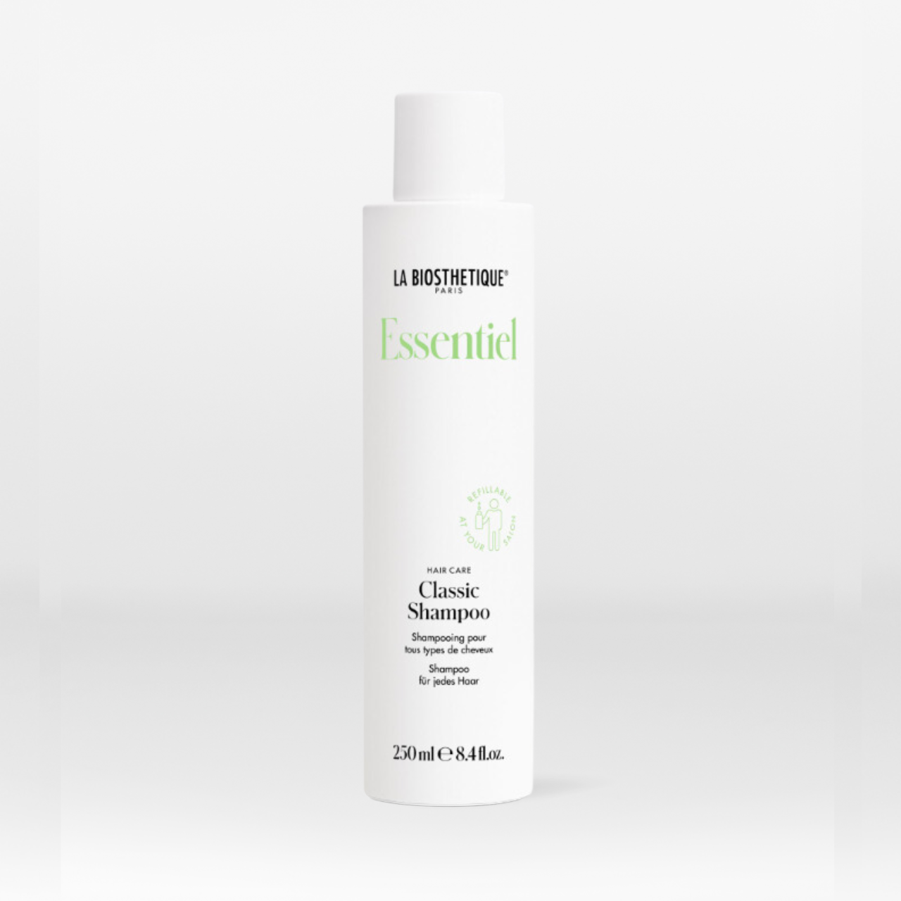 La Biosthetique's Essentiel Classic Shampoo. Daily balancing shampoo to restore balance and maintain the hair’s natural beauty. The gentle formulation with a delicate floral-fruity scent invigorates the hair, strengthens scalp function, and gives it a natural shiny finish. This product is 250 ml. La Biosthetique Australia stockist. Free Shipping for orders over $350. Shipping in Australia only.
