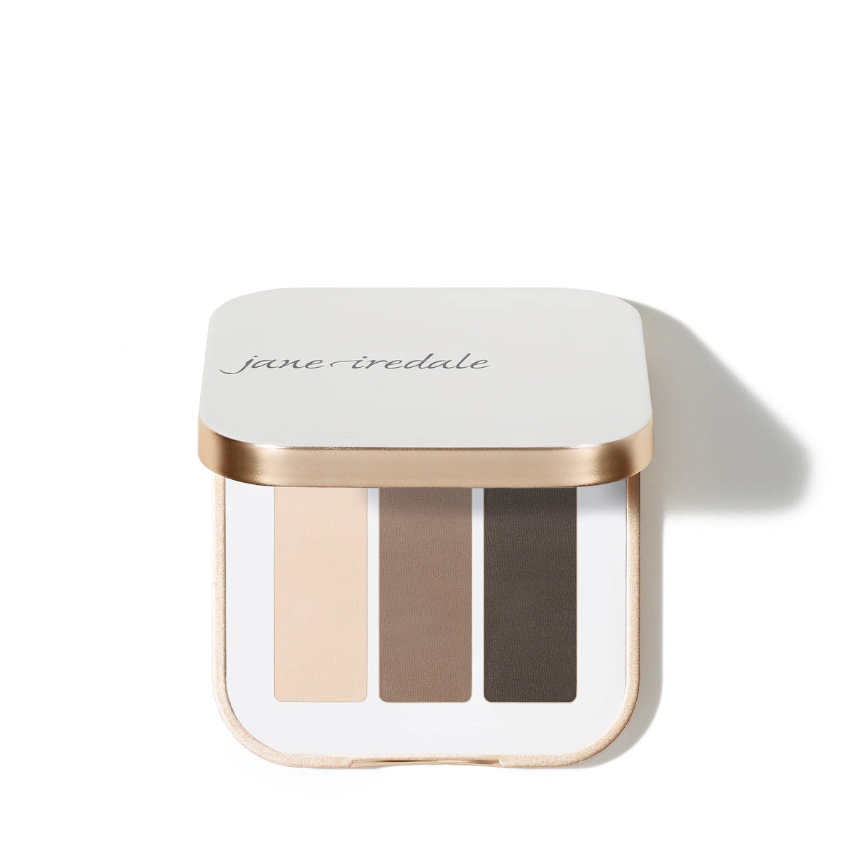 Jane Iredale's PurePressed® Eye Shadow Triple shade Riverstone - matte soft cream, matte mushroom, matte smoky greige. Jane Iredale Australian Stockist. Geelong based. Shop now.