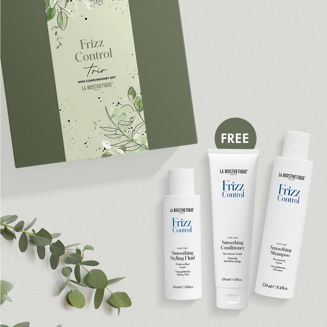 This pack is the solution for stubborn frizz and unruly hair. With anti-humidity technology, hair becomes silky, manageable and long-lastingly smooth in every season. This pack includes: Frizz Control Smoothing Shampoo RT 250ml, Frizz Control Smoothing Styling Fluid RT 150ml and FREE Smoothing Conditioner RT 150ml. La Biosthetique Australian stockist.