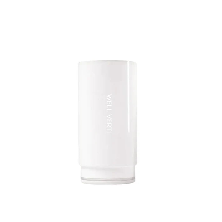 White cylindrical container with 'Vita' branding on a white background. Monecious Hair Skin Health is a stockist of Well Verti Shower Filter brand. Shop now! Shipping all over Australia.