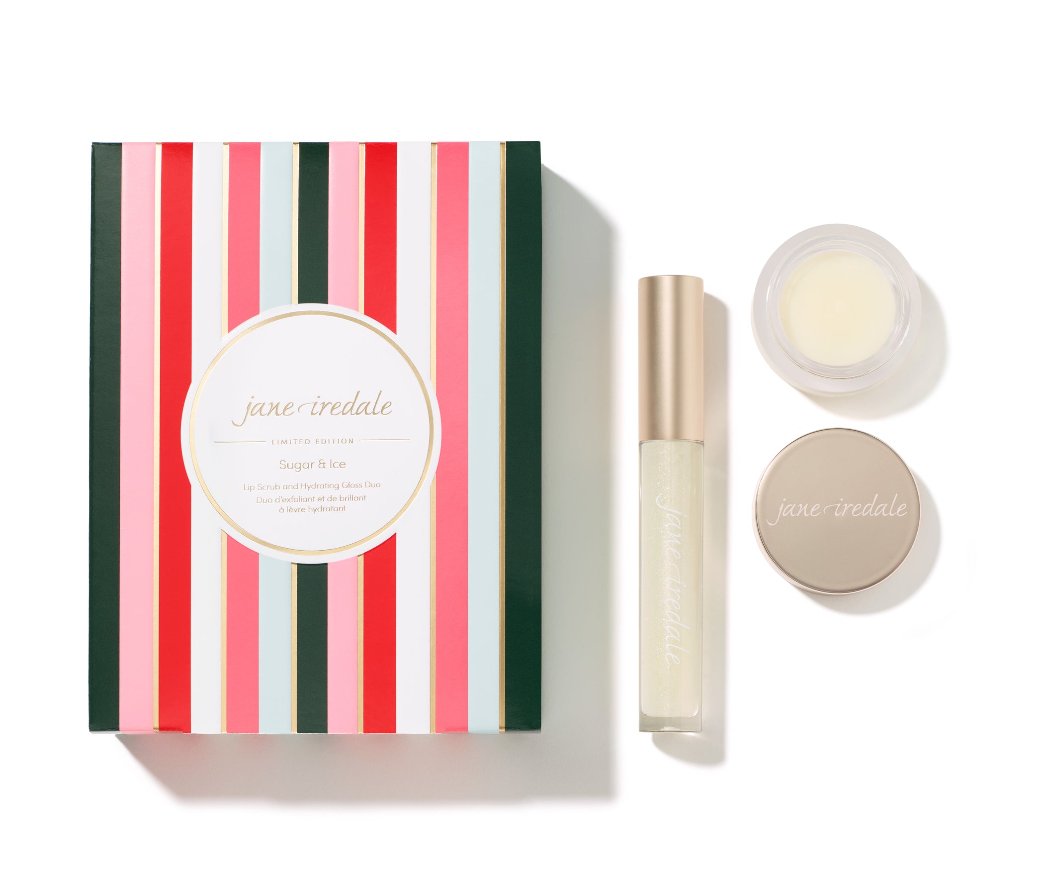 One of Jane Iredale's Everything Nice Festive Collection. A limited edition lip duo featuring sugar and ‘ice’ and everything nice - the NEW botanical-rich sugar lip scrub naturally exfoliates, and the ultra-hydrating HydroPure Hyaluronic Acid Lip Gloss in shimmery Icicle restores and replenishes lips. Jane Iredale Australian stockist.