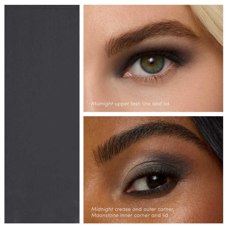 Jane Iredale ColorLuxe Eye Shadow Stick - shade Midnight. How it looks on different skintone and different ways to put in on the eye corners. Jane Iredale Australian Stockist.