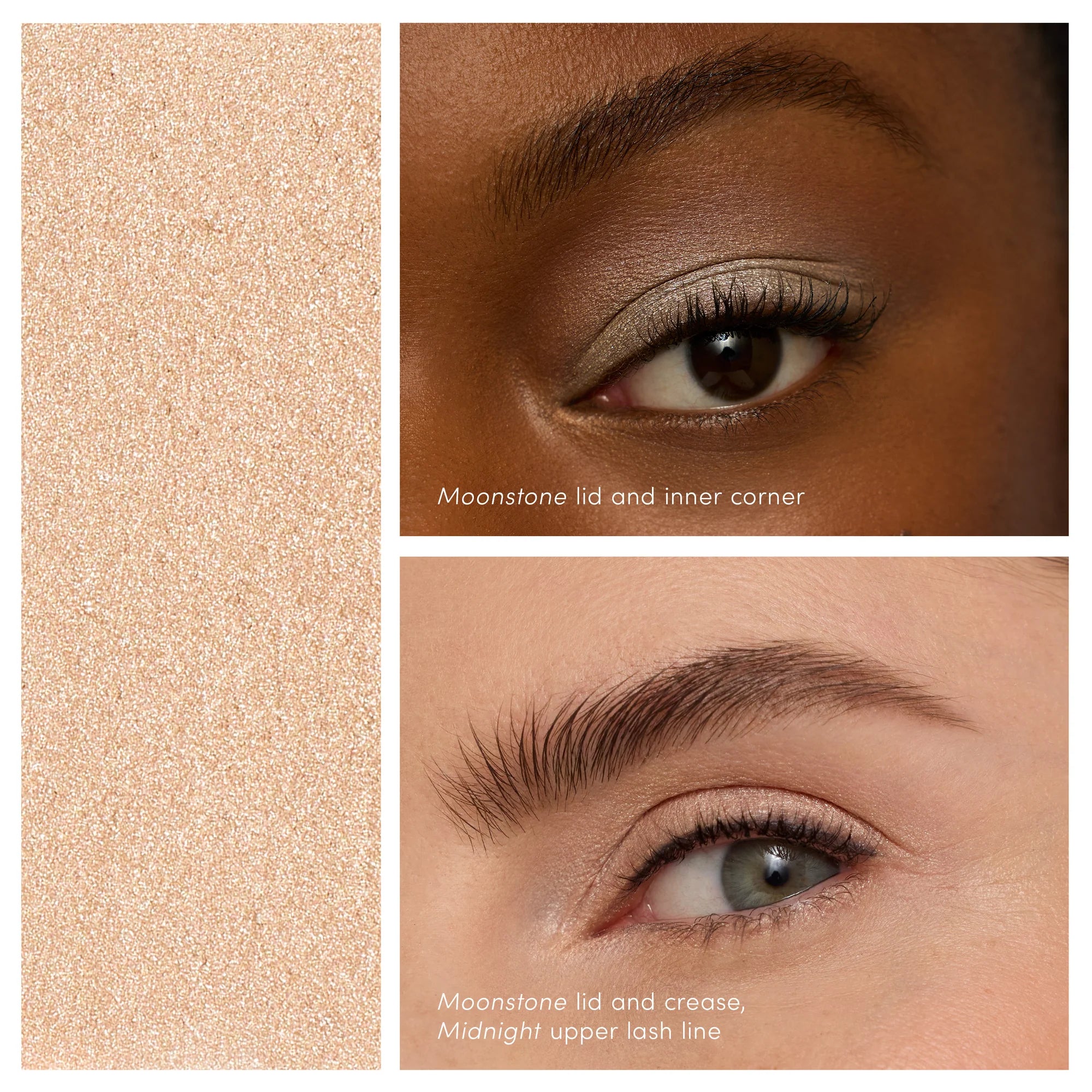 Jane Iredale ColorLuxe Eye Shadow Stick - shade Moonstone. How it looks on different skintone and different ways to put in on the eye corners. Jane Iredale Australian Stockist.