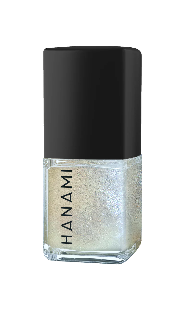 Hanami Nail Polish. Shade Moonshadow - Sheer, very fine iridescent shimmer. Packed with fine or chunky glitter, this dazzling polish adds a bold, multi-dimensional sparkle. Perfect for party-ready nails, statement looks, or adding extra shine to any manicure. Hanami Australian stockist. Shipping only in Australia. Free Shipping for orders over $350. Shop now!