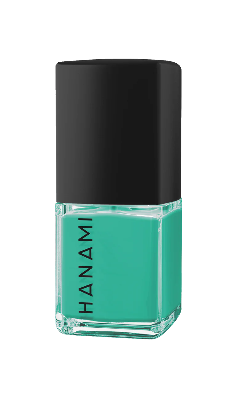 Hanami brand nail polish. Shade Junie - Cool, Clean Green. High-shine glossy nail polish for a fresh, salon-quality manicure. Smooth, vibrant finish in a variety of colors. Australian-made and cruelty-free. Free shipping on orders over $350. Hanami Australian stockist. Shop now!