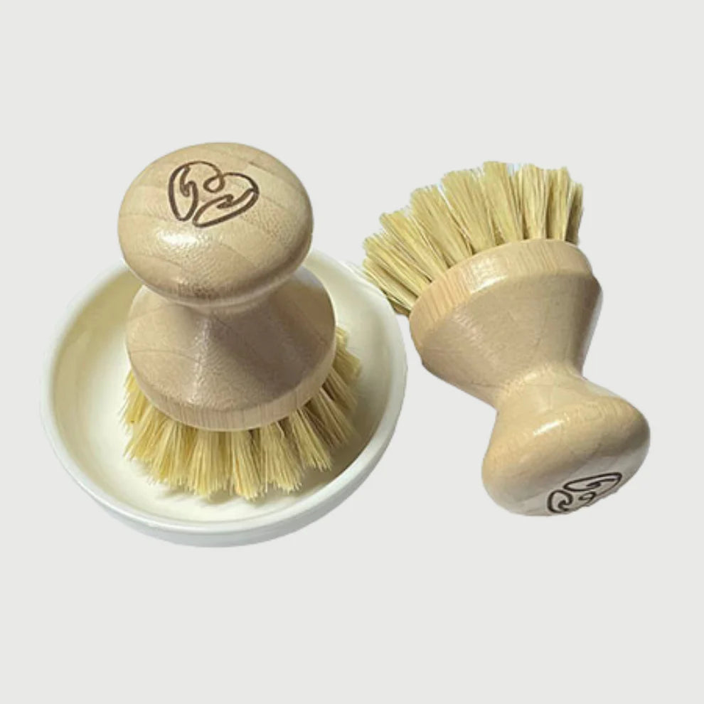 Two wooden dish brushes with bristle heads on a white background. Monecious is an Australian stockist based in Geelong. Shipping all over Australia. Shop now!