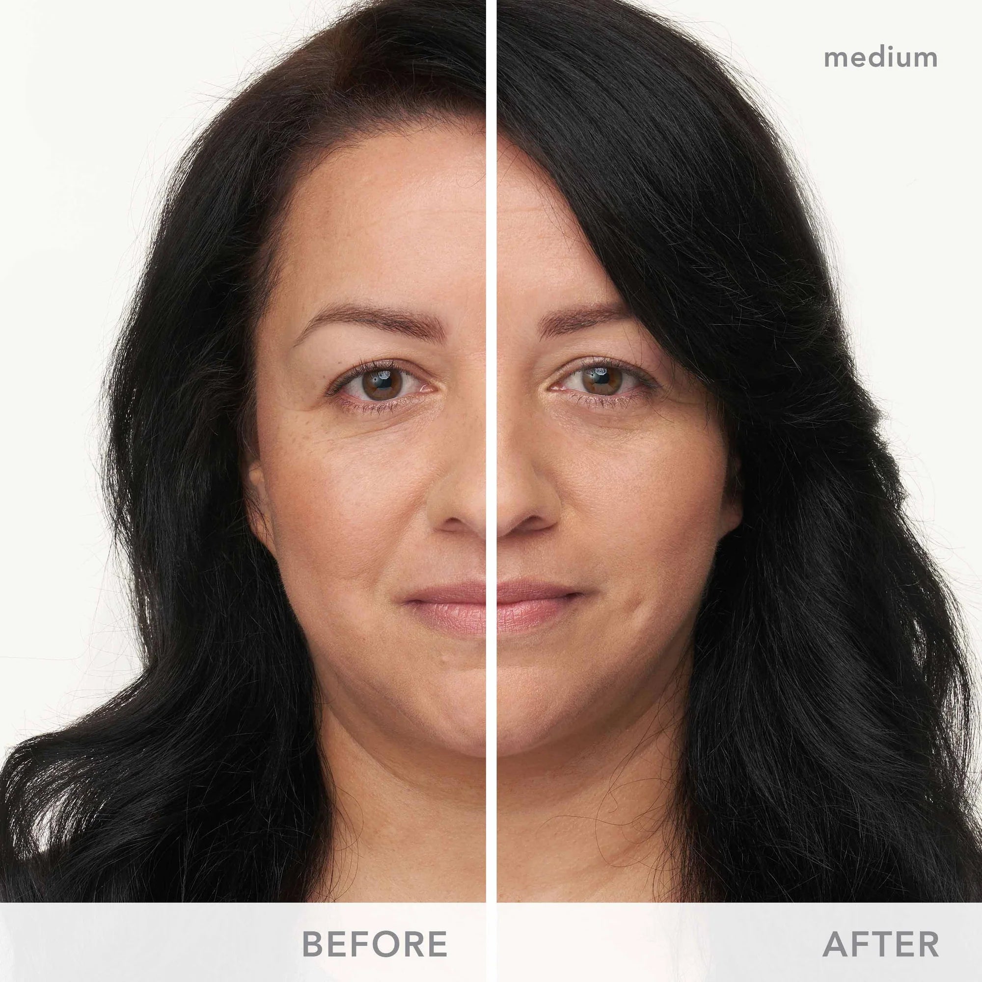Jane Iredale's Dream Tint Tinted Moisturiser before and after applying. Dream Tint is a lightweight, water-resistant, moisturising foundation that helps to hydrate the skin as well as provide sheer to medium coverage and SPF 15 sun protection. Jane Iredale Australian stockist. Free Shipping for orders over $350. Shipping only in Australia. Shop now!