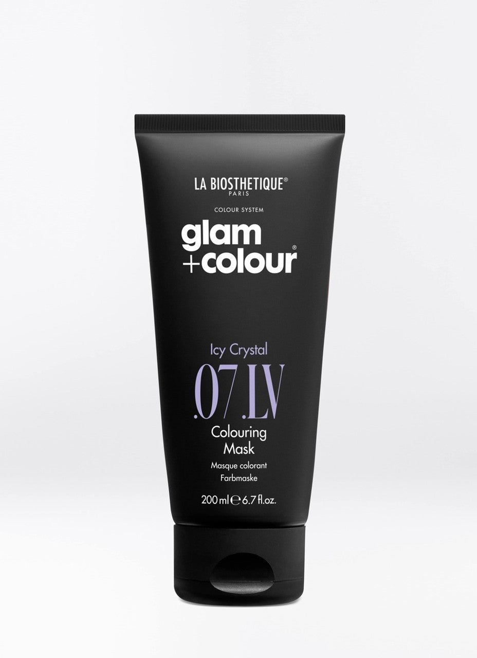 Glam + Colour: Icy Crystal Colouring Mask. Intensifies cool blonde shades, neutralising yellow tones with an icy crystal shimmer for 3–5 washes. La Biosthetique Australian stockist. Shop now!