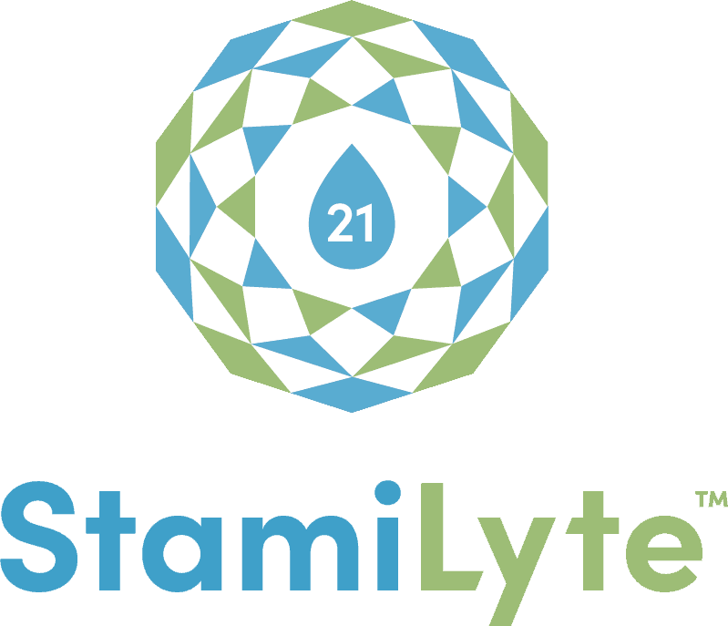 Geometric logo with '21' and 'StamiLyte' text on a dark blue background