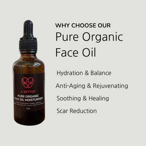Pure Organic Face Oil Moisturiser. A customer favourite, our face oil can be used morning and night to replace your brand-name moisturisers. No nasties added. A Better Australian stockist. Free Shipping for orders over $350. Shipping only in Australia. Shop now!
