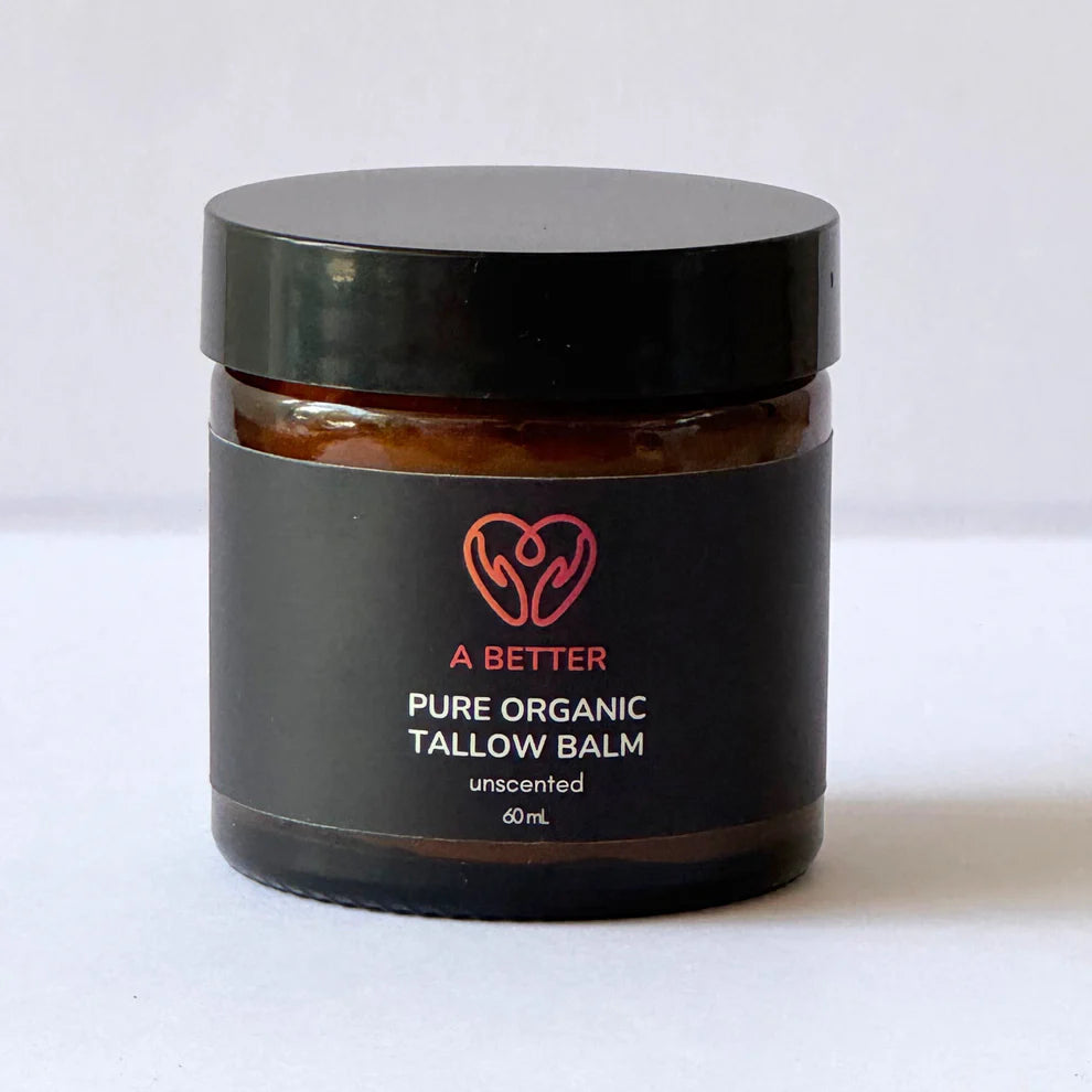 Black jar of pure organic tallow balm with 'A Better' branding on a white background. Monecious is an A Better Australian stockist based in Geelong. Shipping all over Australia. Shop now!