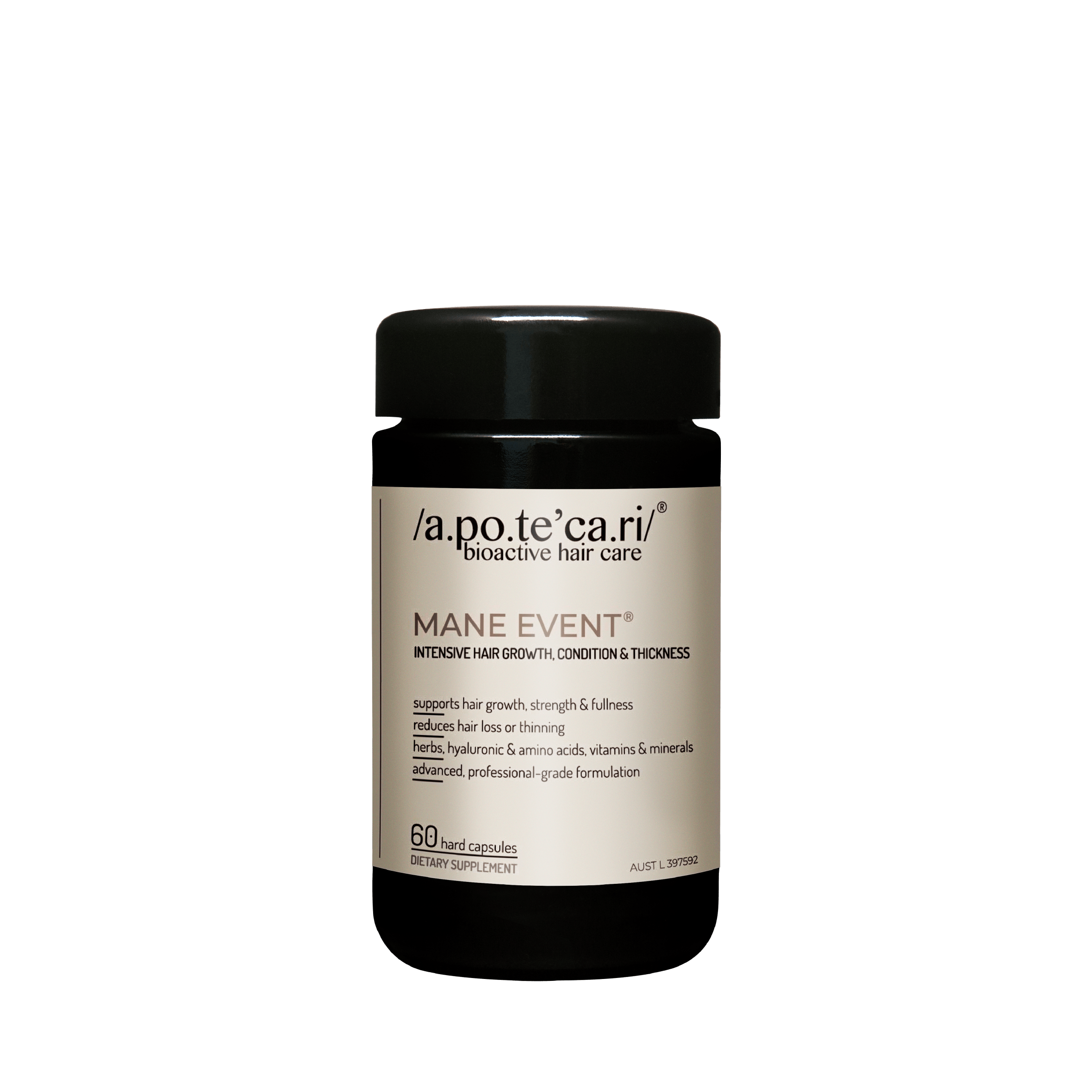 Apotecari Mane Event offers a supercharged boost for your hair. 60 hard capsules