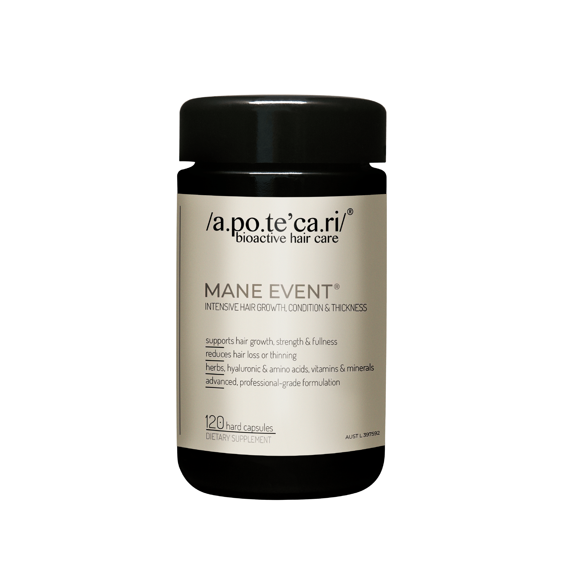 Apotecari Mane Event offers a supercharged boost for your hair - 120 hard capsules.