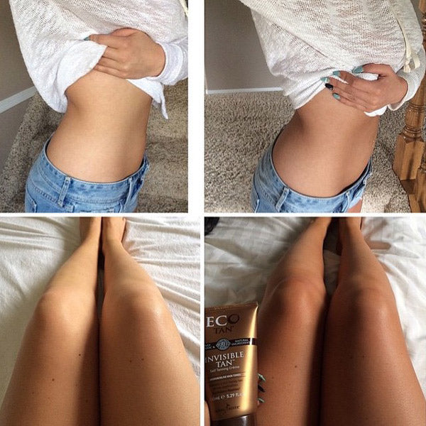 Eco Tan's Invisible Tan results. Best Self Tanning product. A luxurious buttery cream tan that moisturises without being sticky, never comes out orange, and doesn't transfer to clothes or sheets! Eco Tan Australian stockist. Free Shipping for orders over $350. Shop now!