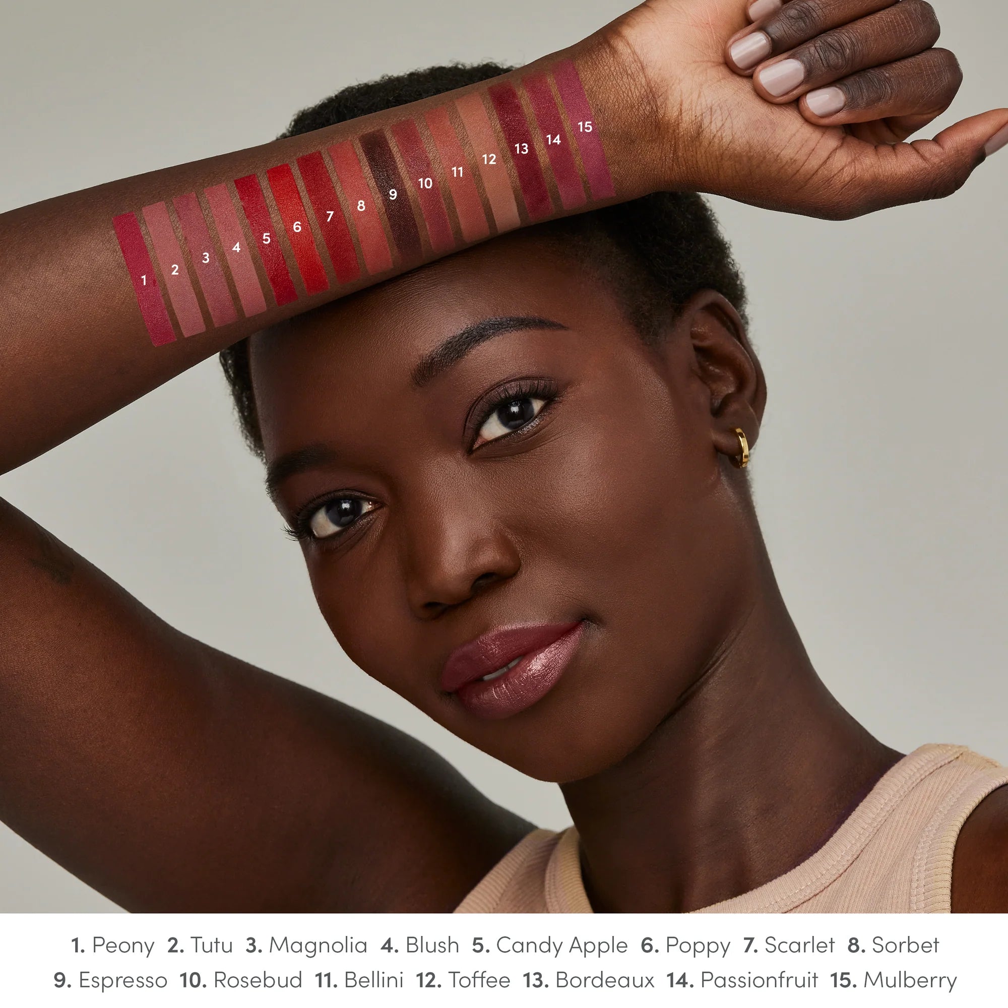Jane Iredale's ColorLuxe Hydrating Cream Lipstick Arm Swatch for dark colored skin