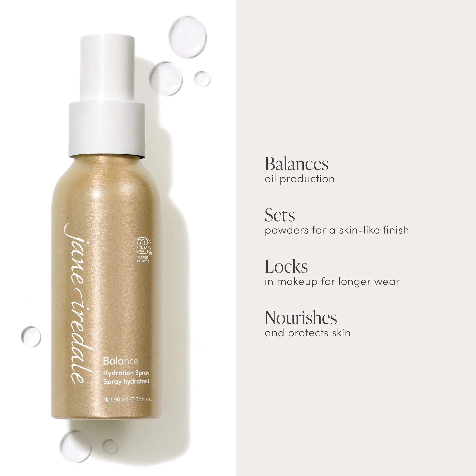 Jane Iredale's Balance™ Hydration Spray - Use to set mineral makeup foundation for a long-lasting, smooth finish