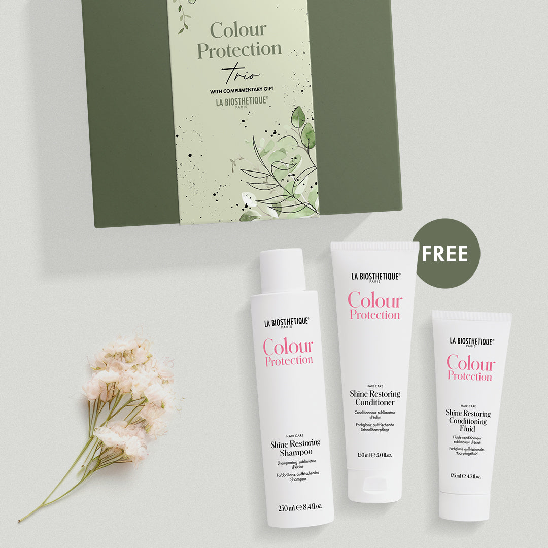 This La Biosthetique Colour Protection Hair pack will ensure hair colour remains beautiful, glossy and protected against UV damage.

This pack includes: Shine Restoring Shampoo RT 250ml, Shine Restoring Conditioning Fluid RT 125ml and FREE Shine Restoring Conditioner RT 150ml. La Biosthetique Australian stockist.