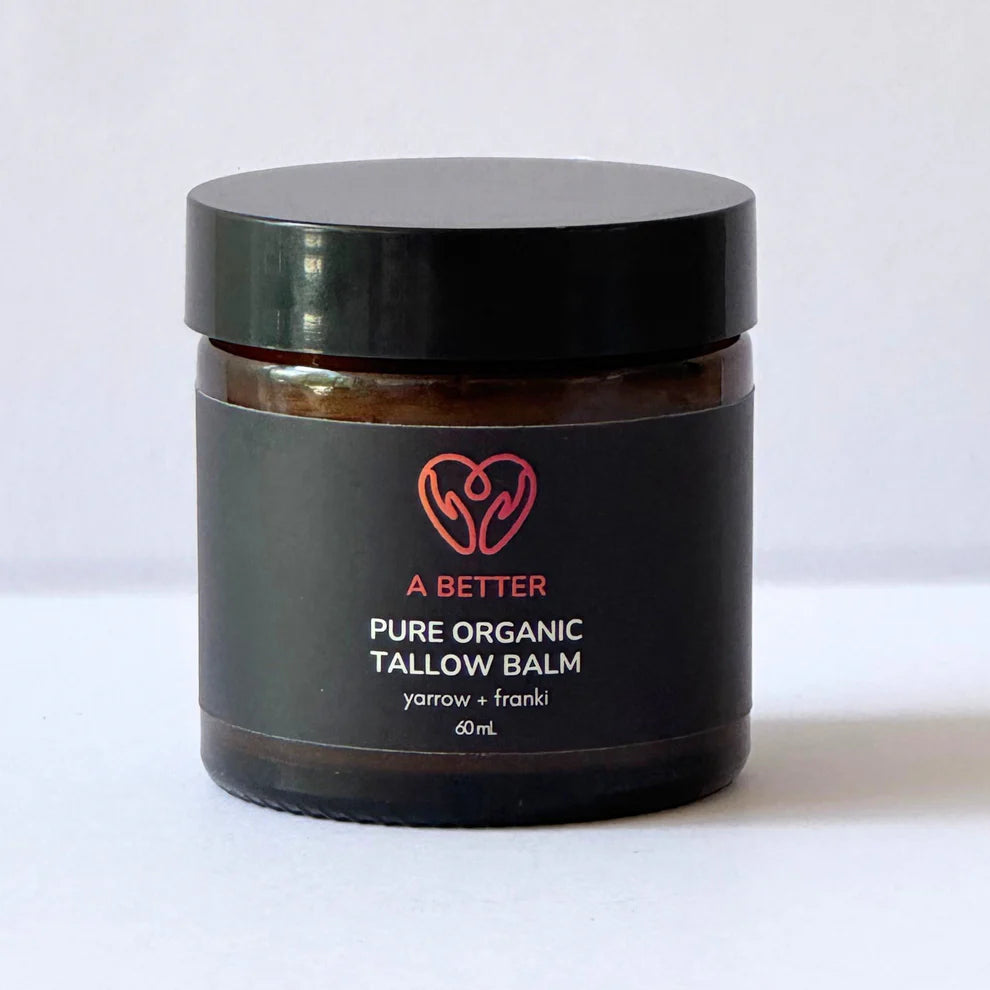 Black jar of pure organic tallow balm with an A Better logo on a white background. Monecious is an A Better Australian stockist based in Geelong. Shipping all over Australia. Shop now!