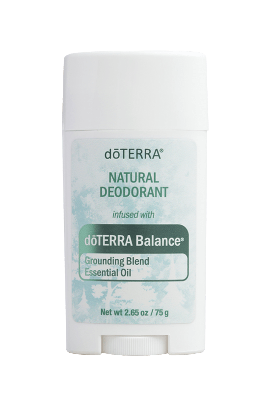 The warm, woody aroma of dōTERRA Natural Deodorant infused with Balance Grounding Blend creates a sense of calm