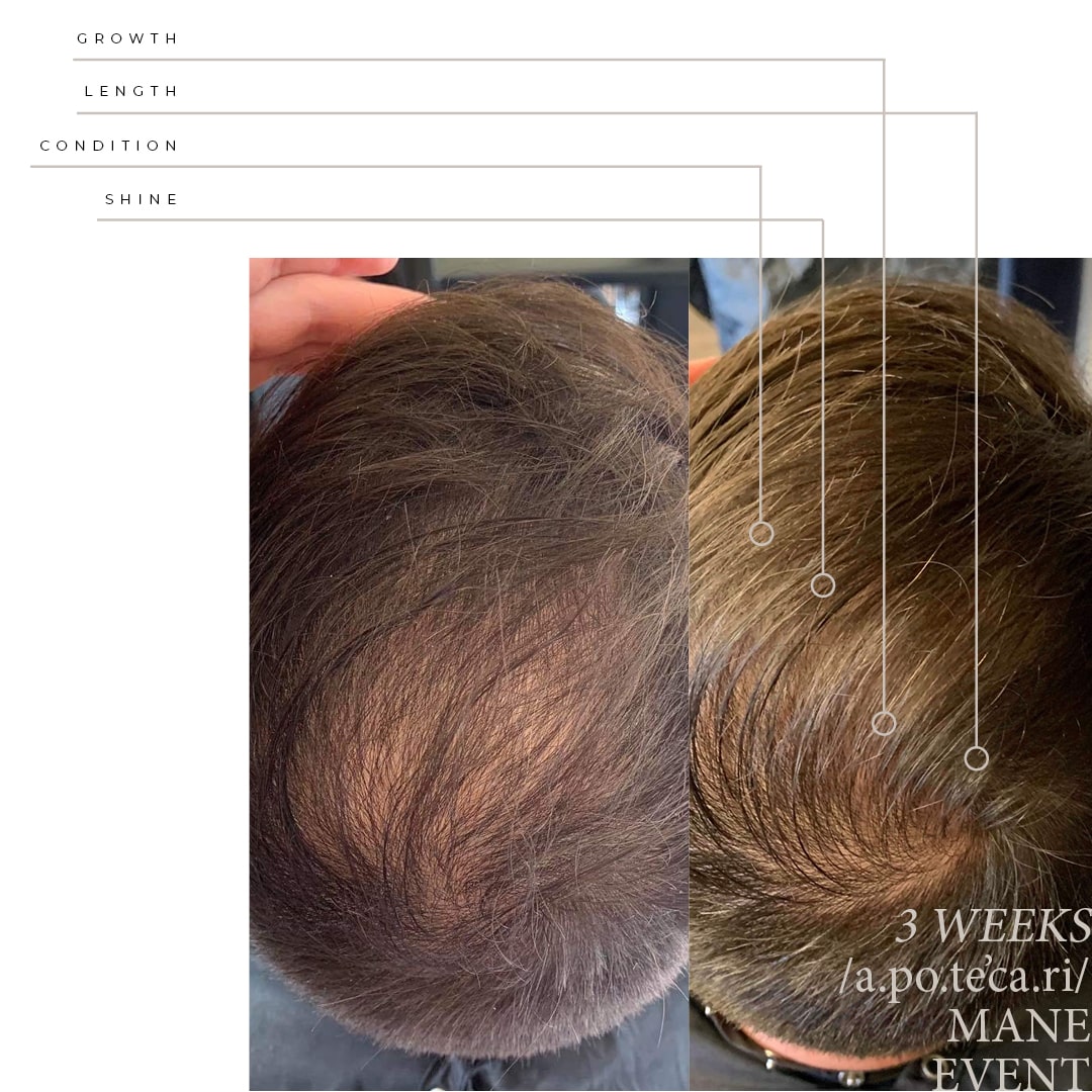 Apotecari Mane Event offers a supercharged boost for your hair. BEFORE AND AFTER