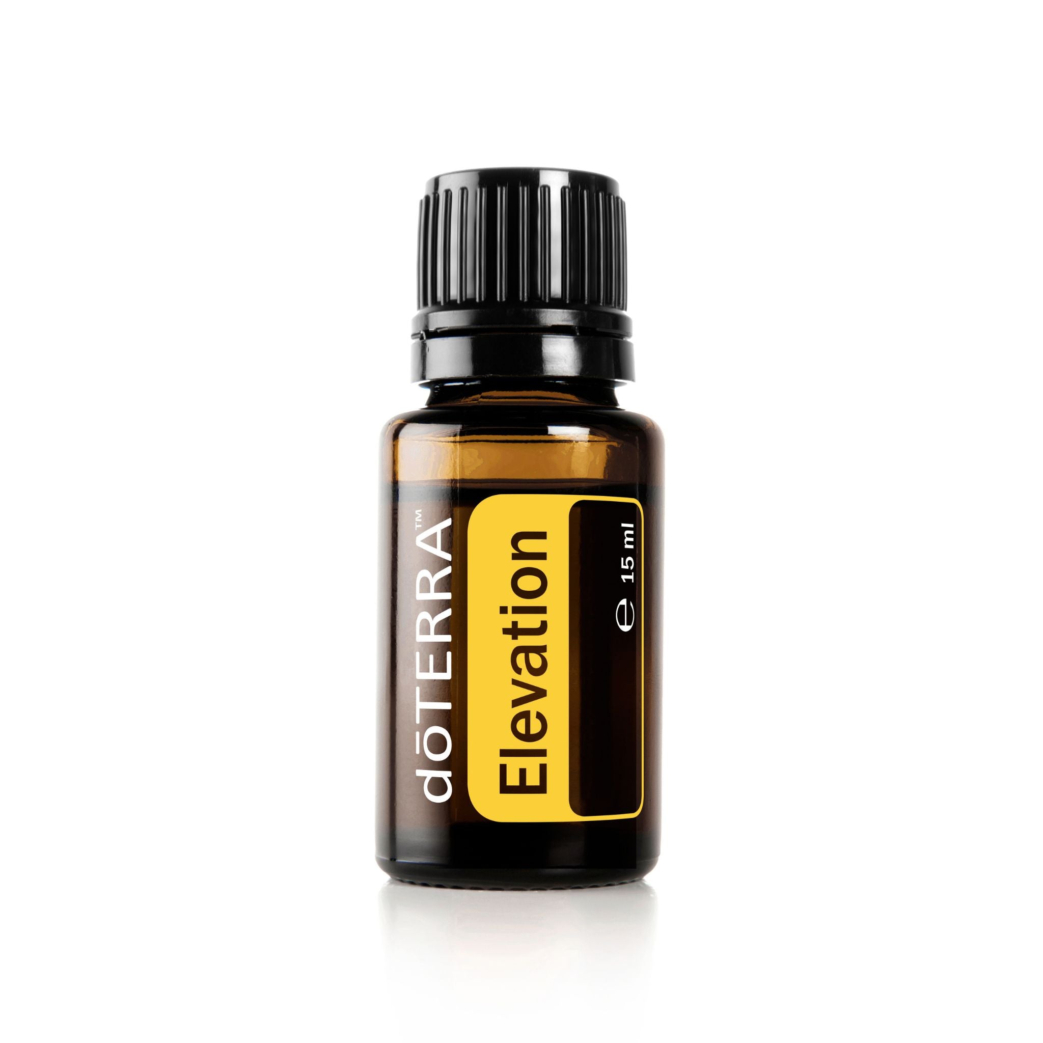 Elevation Essential Oil promotes a positive mood and feelings of confidence. Glass bottle, yellow label, 15 ml
