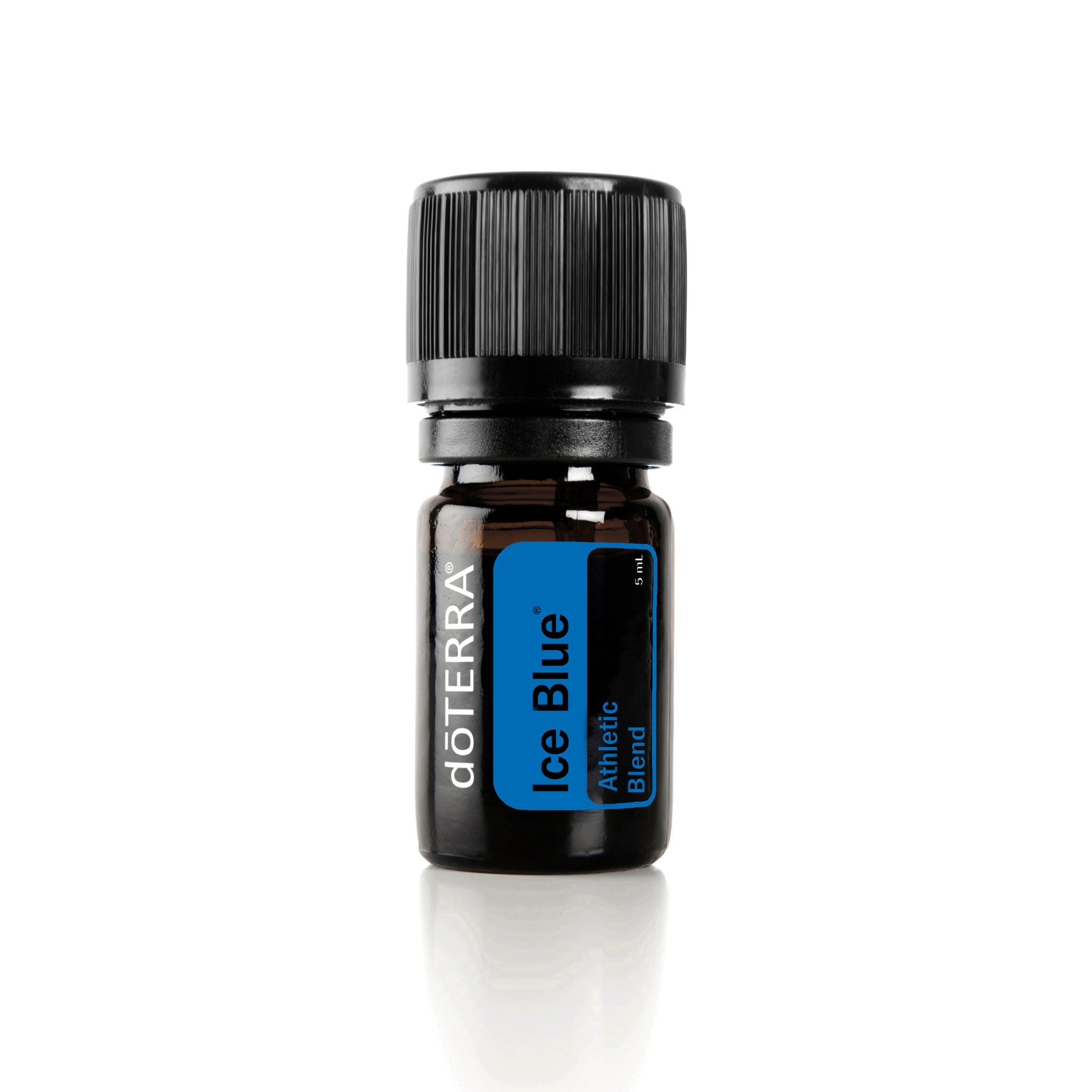 Ice Blue Essential Oil for soothing massage. Glass bottle, blue label, 5 ml