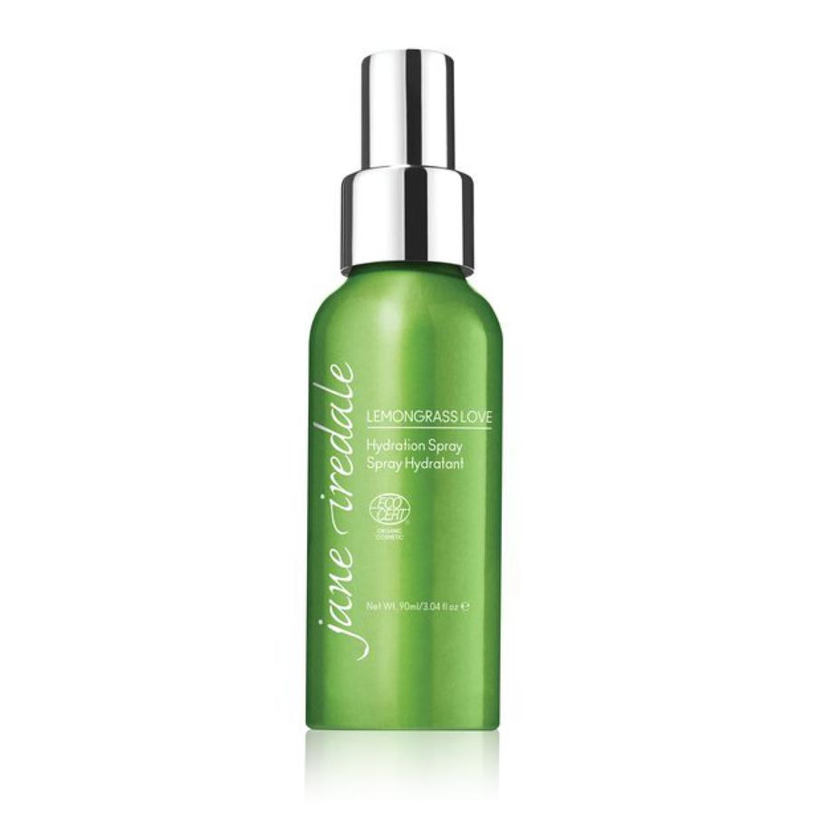 Jane Iredale's Lemongrass Love Hydration Spray is a soothing facial mist with a lemony scent. Ideal for all skin types.
