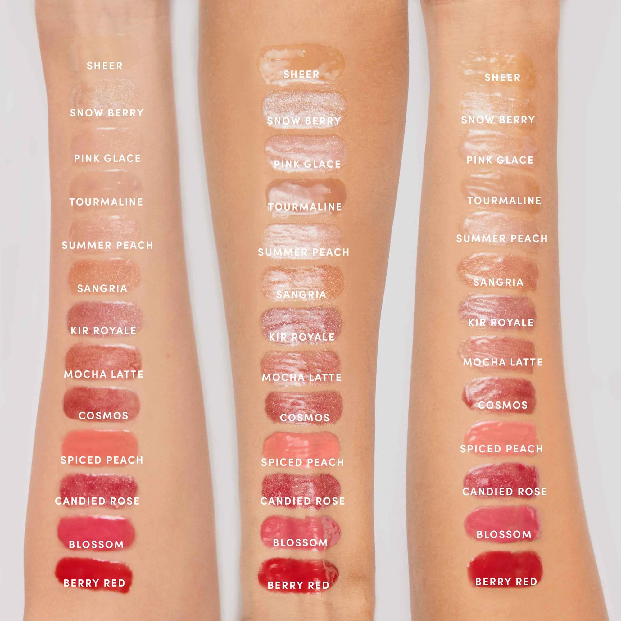 Jane Iredale's HydroPure™ Hyaluronic Lip Gloss arm swatches