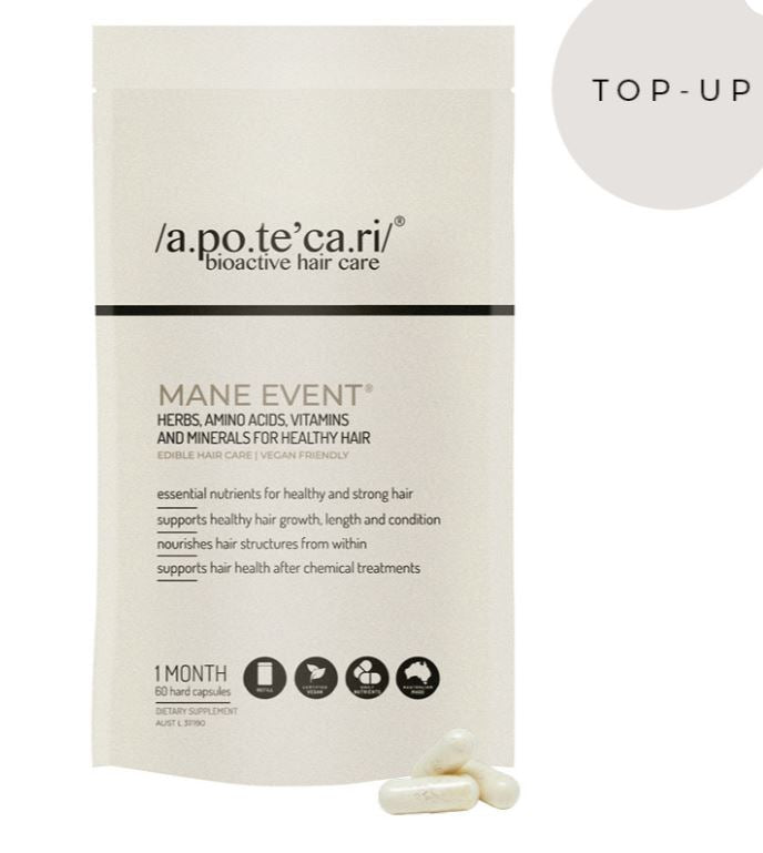 Apotecari Mane Event offers a supercharged boost for your hair - replenish 60 hard capsules
